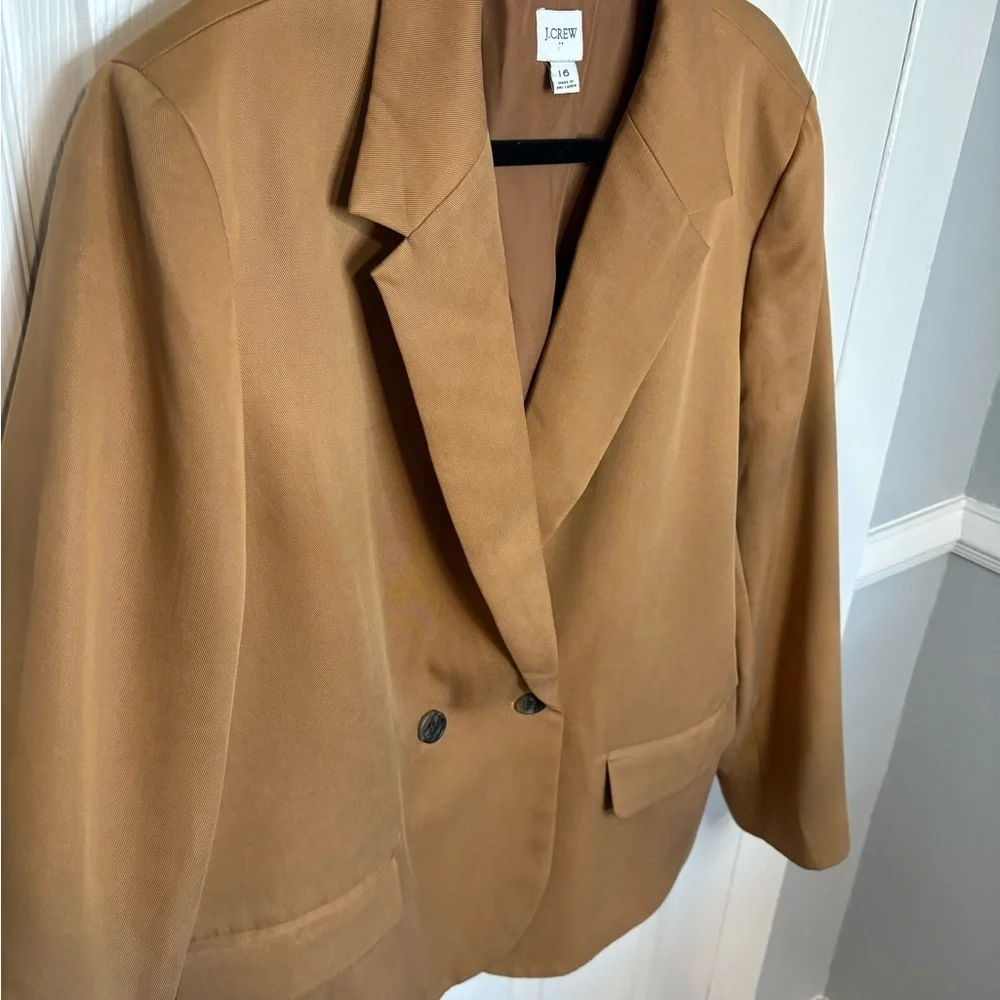 J.Crew Factory Drapey Twill Double-Breasted Blazer – Size 16 | Tan